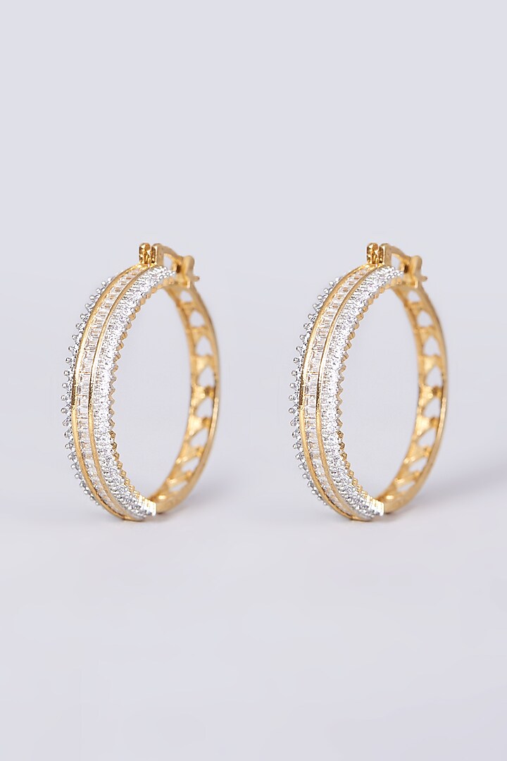 Gold Finish Faux Diamond Hoop Earrings by Aster at Pernia's Pop Up Shop