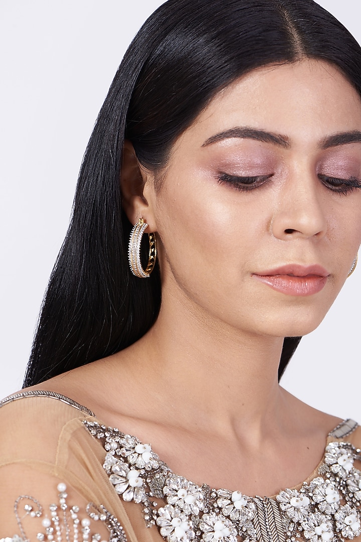 Gold Finish Faux Diamond Hoop Earrings by Aster at Pernia's Pop Up Shop