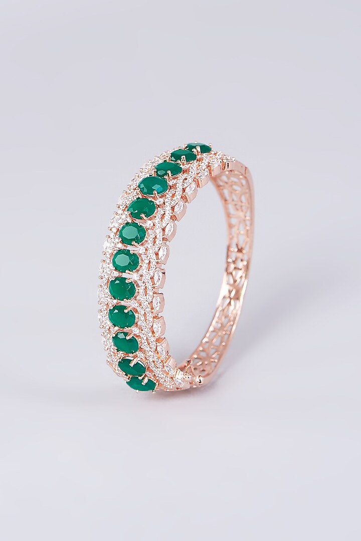 Rose Gold Finish Green Synthetic Stone Bangle by Aster at Pernia's Pop Up Shop