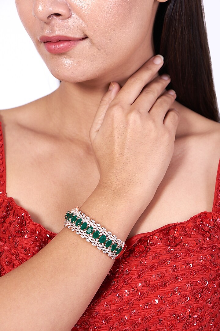 Rose Gold Finish Green Synthetic Stone Bangle by Aster at Pernia's Pop Up Shop