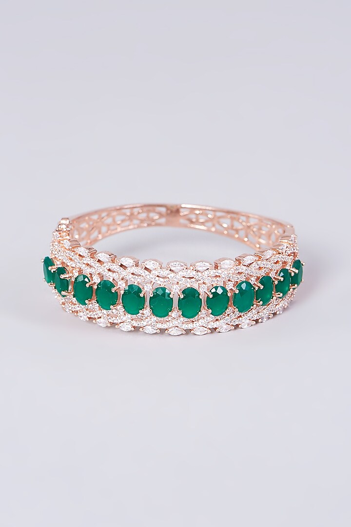 Rose Gold Finish Green Synthetic Stone Bangle by Aster at Pernia's Pop Up Shop