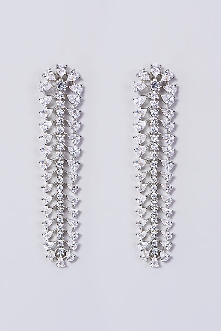 White Finish Zircon Long Dangler Earrings by Aster at Pernia's Pop Up Shop