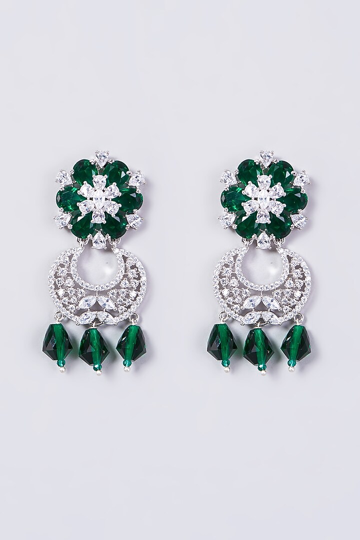 White Finish Green Synthetic Stone Dangler Earrings by Aster at Pernia's Pop Up Shop
