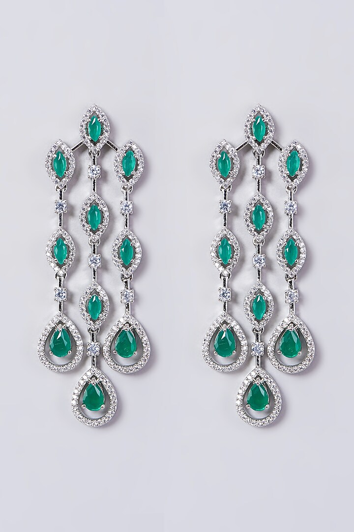 White Finish Dangler Earrings With Faux Diamonds & Zircons by Aster at Pernia's Pop Up Shop