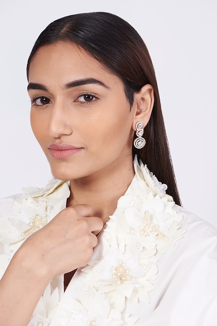 Two Tone Finish Faux Diamond Dangler Earrings by Aster at Pernia's Pop Up Shop