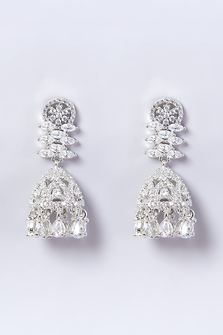 White Finish Faux Diamond Dangler Jhumka Earrings by Aster at Pernia's Pop Up Shop