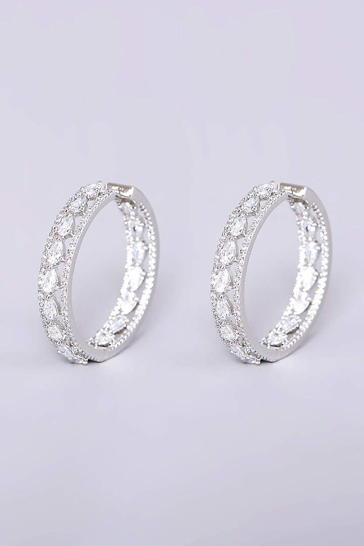 White Finish Hoop Earrings With Faux Diamonds by Aster at Pernia's Pop Up Shop