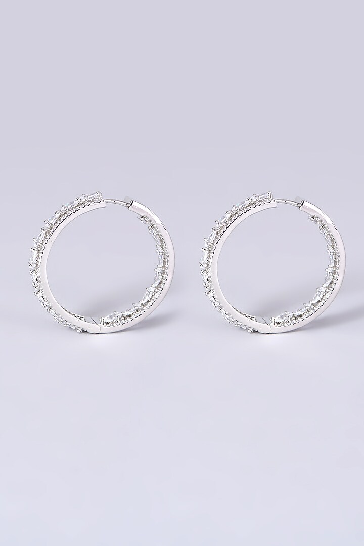 White Finish Hoop Earrings With Faux Diamonds by Aster at Pernia's Pop Up Shop