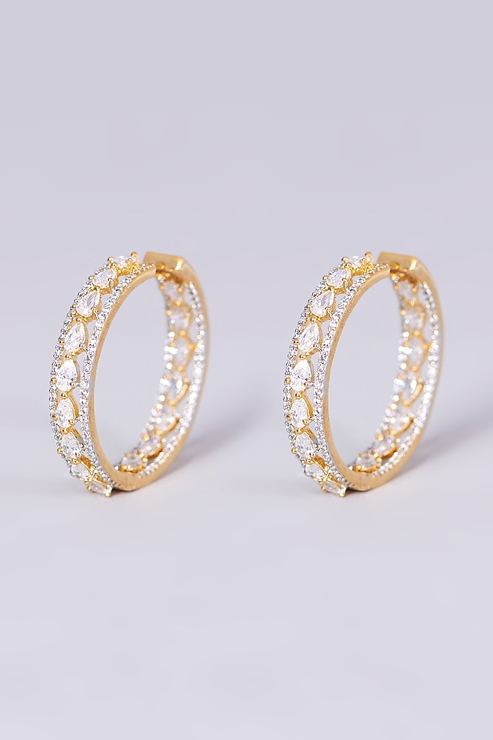 Gold Finish Hoop Earrings With Faux Diamonds by Aster at Pernia's Pop Up Shop