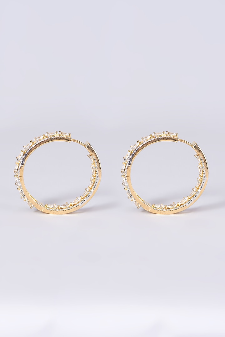 Gold Finish Hoop Earrings With Faux Diamonds by Aster at Pernia's Pop Up Shop
