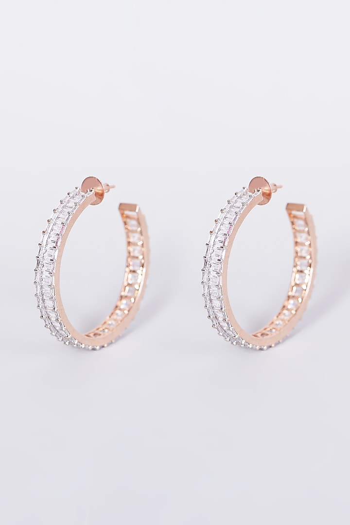 Rose Gold Finish Faux Diamond Hoop Earrings by Aster at Pernia's Pop Up Shop