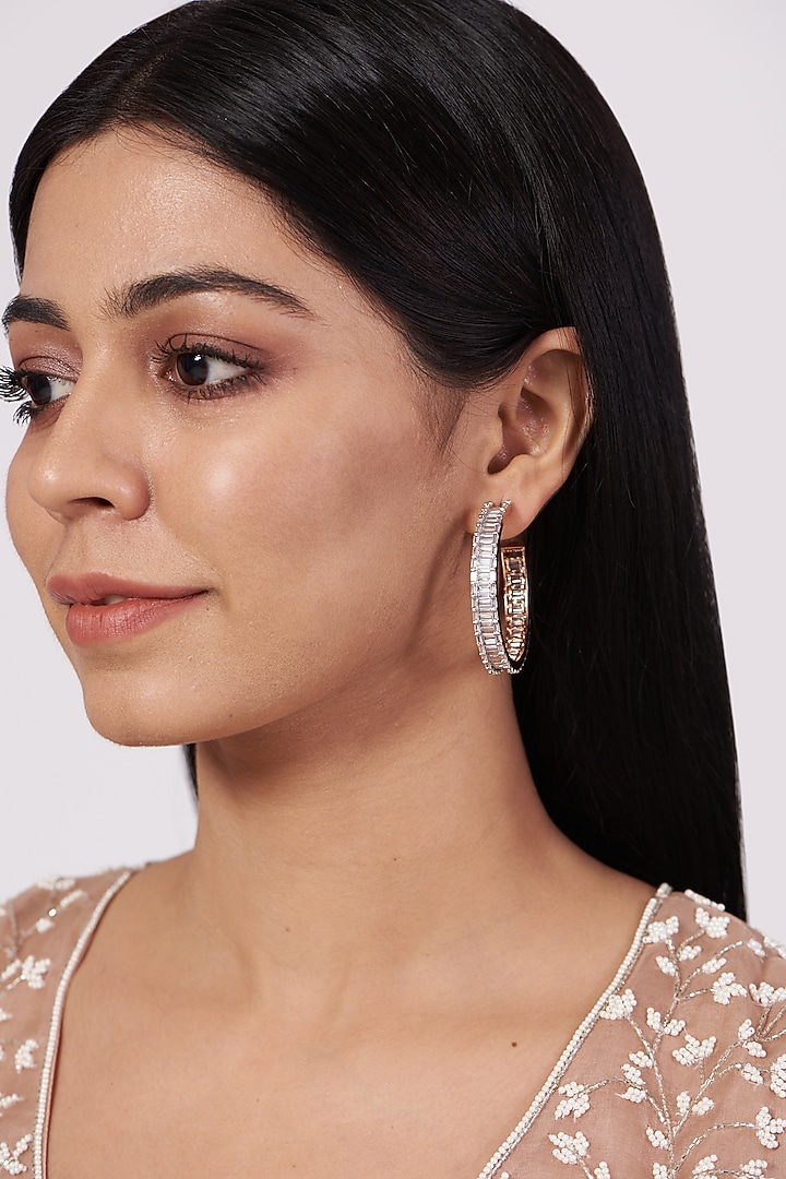 Rose Gold Finish Faux Diamond Hoop Earrings by Aster at Pernia's Pop Up Shop