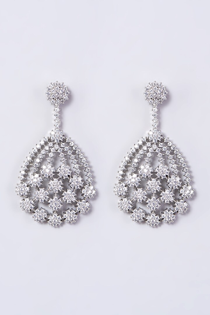 White Finish Faux Diamond Dangler Earrings by Aster at Pernia's Pop Up Shop