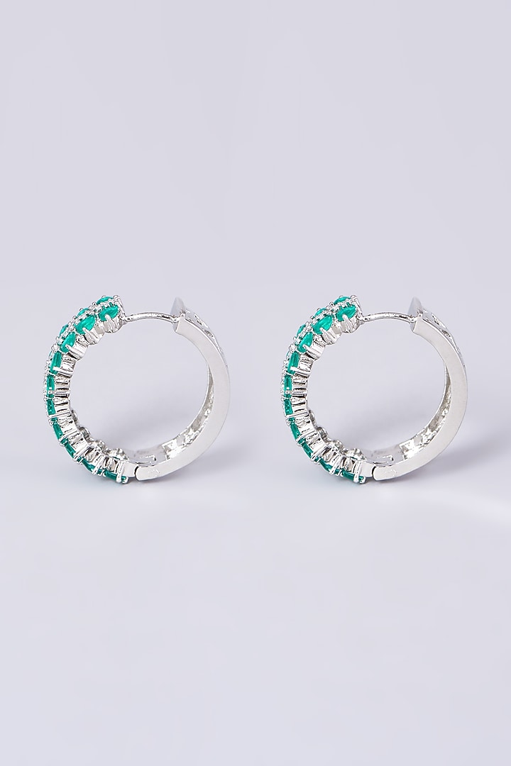 White Finish Synthetic Stone & Zircon Hoop Earrings by Aster at Pernia's Pop Up Shop