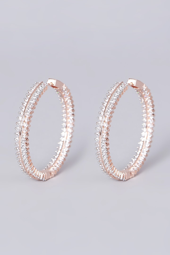Rose Gold Finish Zircons Hoop Earrings by Aster at Pernia's Pop Up Shop