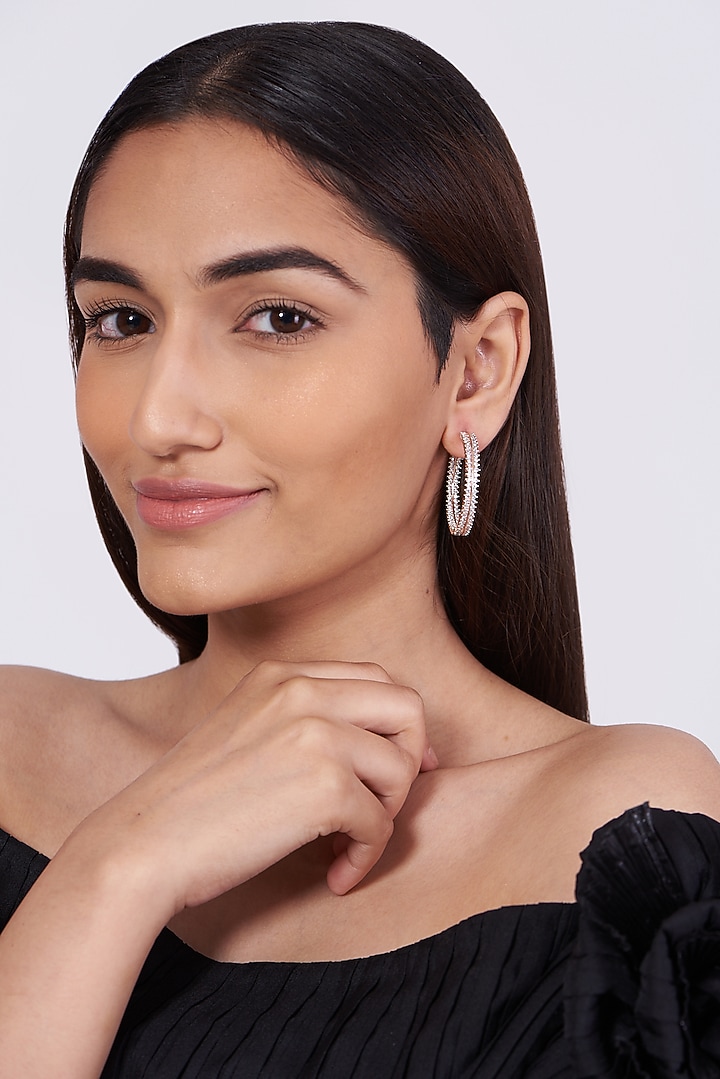 Rose Gold Finish Zircons Hoop Earrings by Aster at Pernia's Pop Up Shop
