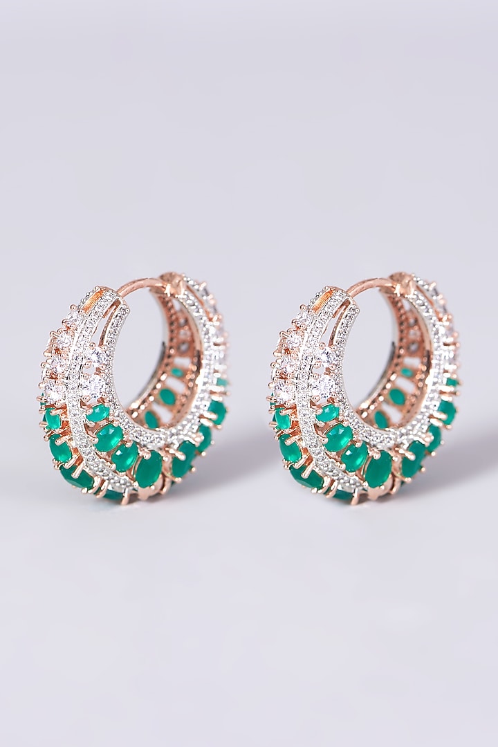 Rose Gold Finish Zircon Hoop Huggies Earrings by Aster at Pernia's Pop Up Shop