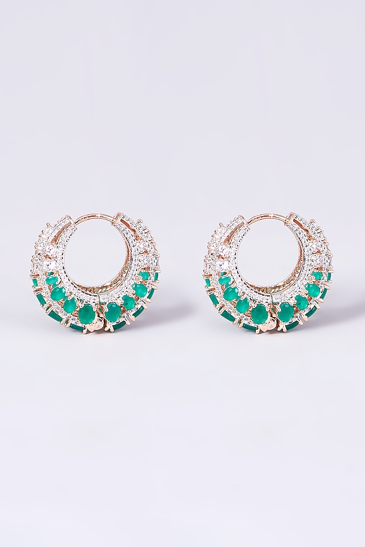 Rose Gold Finish Zircon Hoop Huggies Earrings by Aster at Pernia's Pop Up Shop