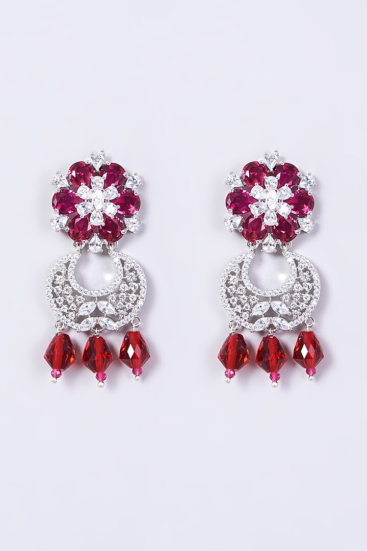 White Finish Red Synthetic Stone Dangler Earrings by Aster at Pernia's Pop Up Shop