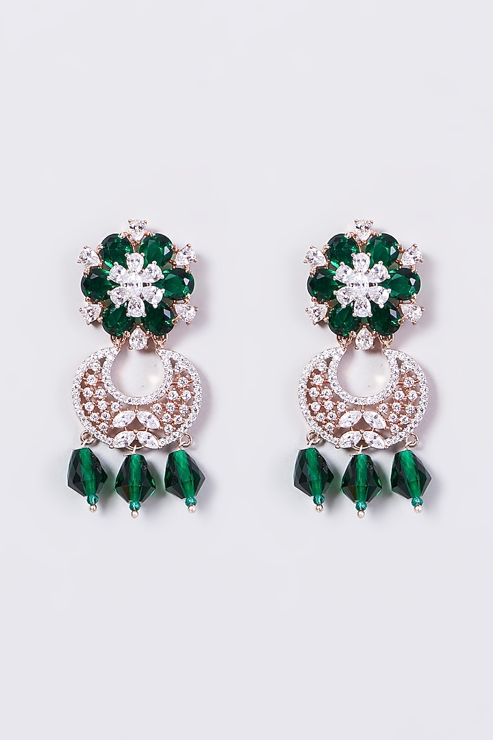 Rose Gold Finish Green Synthetic Stone Dangler Earrings by Aster at Pernia's Pop Up Shop