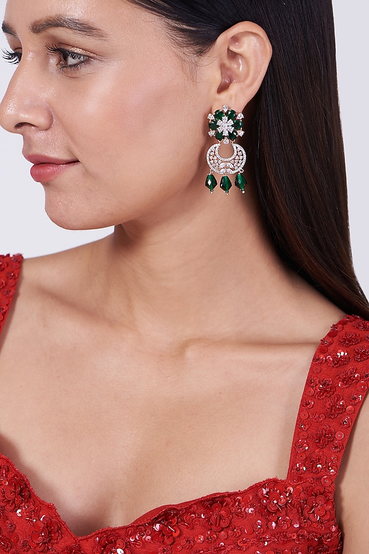 Rose Gold Finish Green Synthetic Stone Dangler Earrings by Aster at Pernia's Pop Up Shop