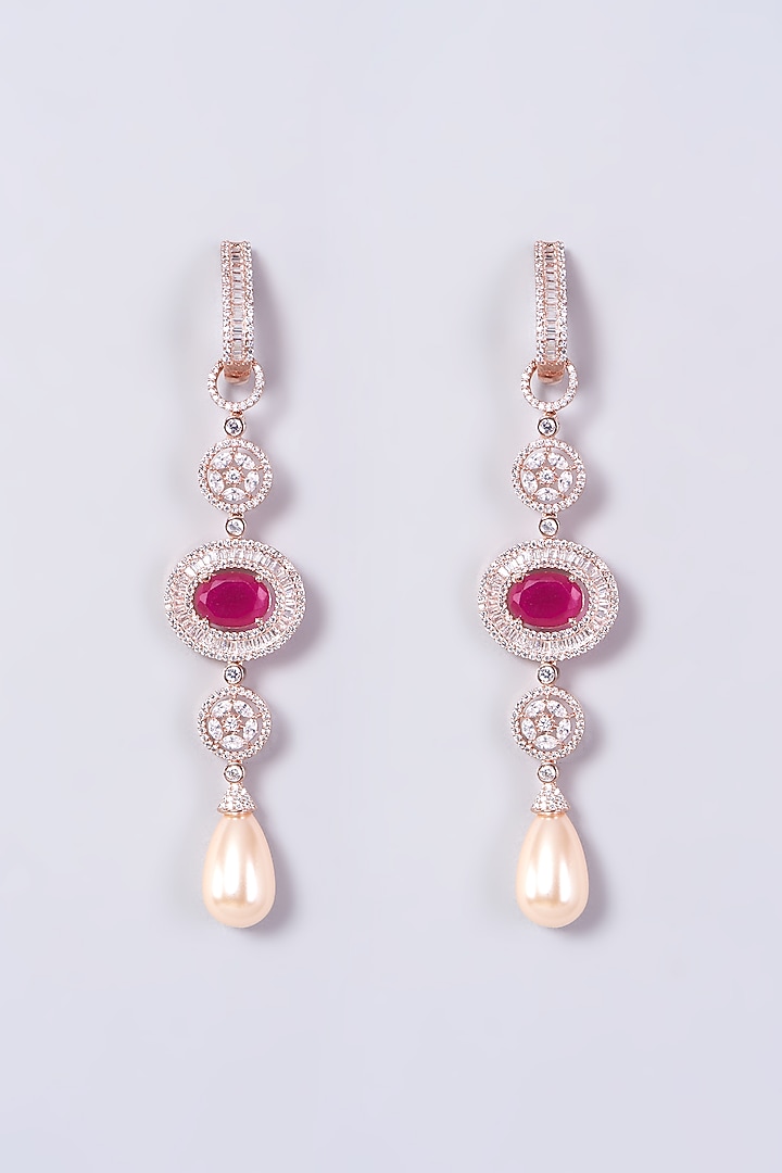Rose Gold Finish Synthetic Stone Dangler Long Earrings by Aster at Pernia's Pop Up Shop