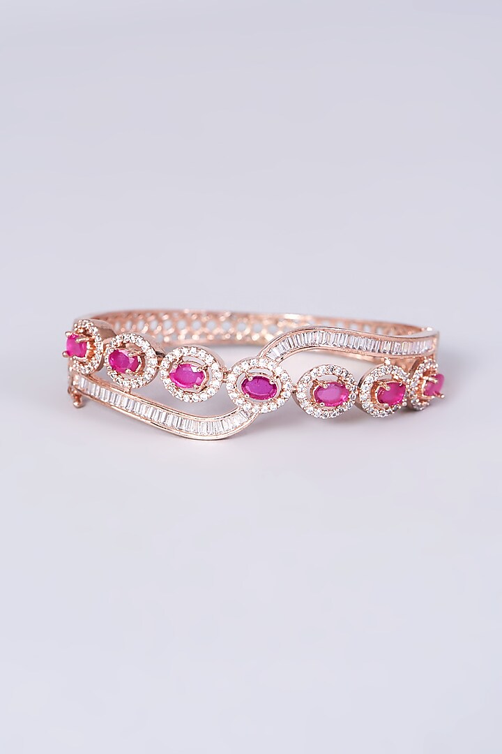 Rose Gold Finish Bangle With Pink Synthetic Stones by Aster at Pernia's Pop Up Shop