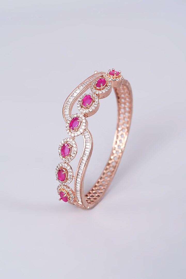 Rose Gold Finish Bangle With Pink Synthetic Stones by Aster at Pernia's Pop Up Shop