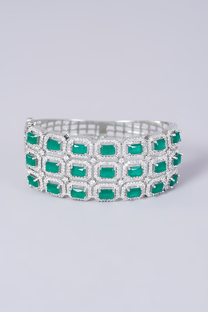 White Finish Faux Diamonds Bangle by Aster at Pernia's Pop Up Shop