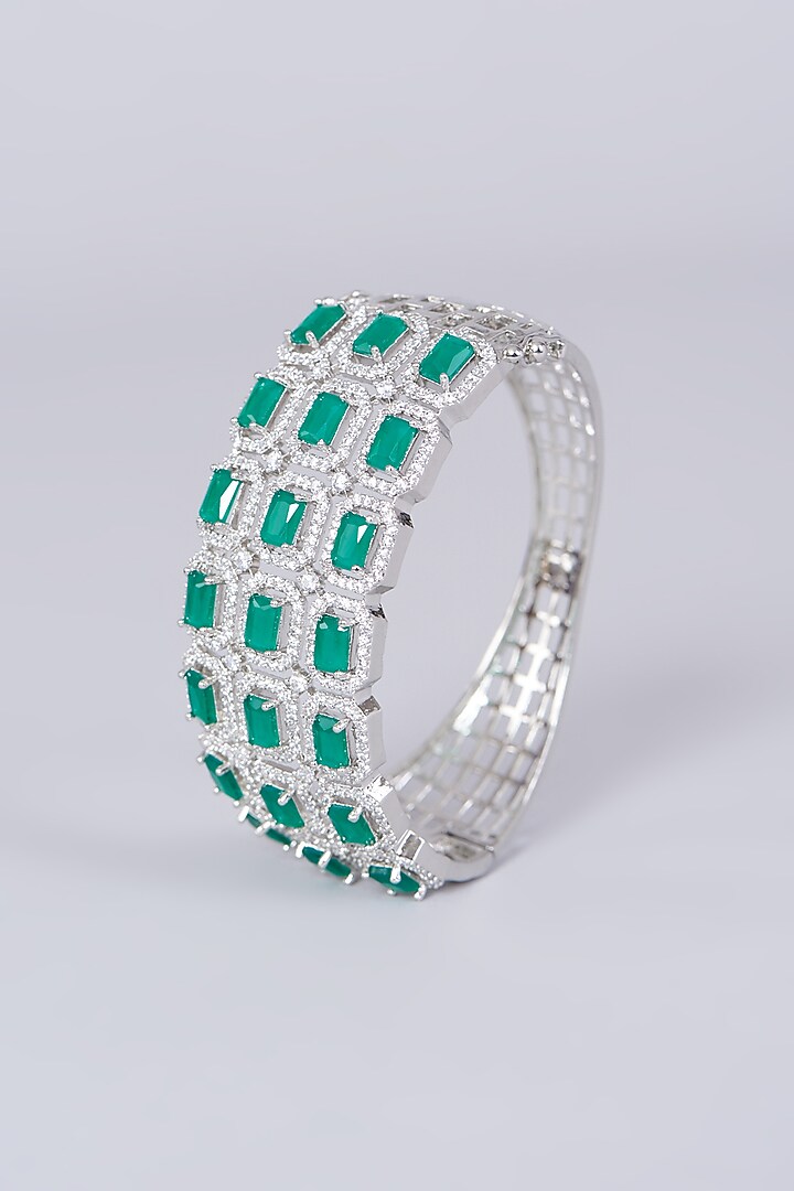 White Finish Faux Diamonds Bangle by Aster at Pernia's Pop Up Shop