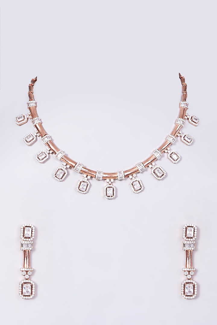 Rose Gold Finish Faux Diamond Necklace Set by Aster at Pernia's Pop Up Shop