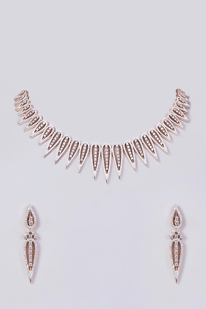Rose Gold Finish Faux Diamonds Necklace Set by Aster at Pernia's Pop Up Shop