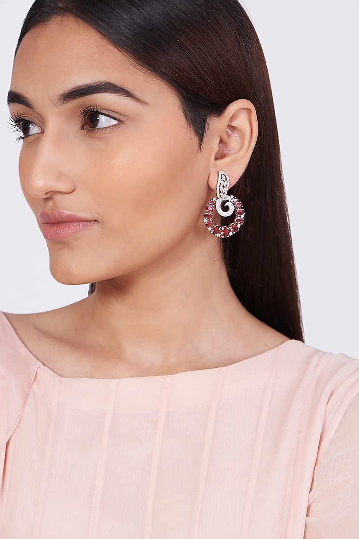 White Finish Zircons Dangler Earrings by Aster at Pernia's Pop Up Shop