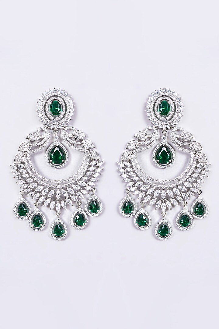 White Finish Dangler Earrings With Synthetic Stones by Aster at Pernia's Pop Up Shop