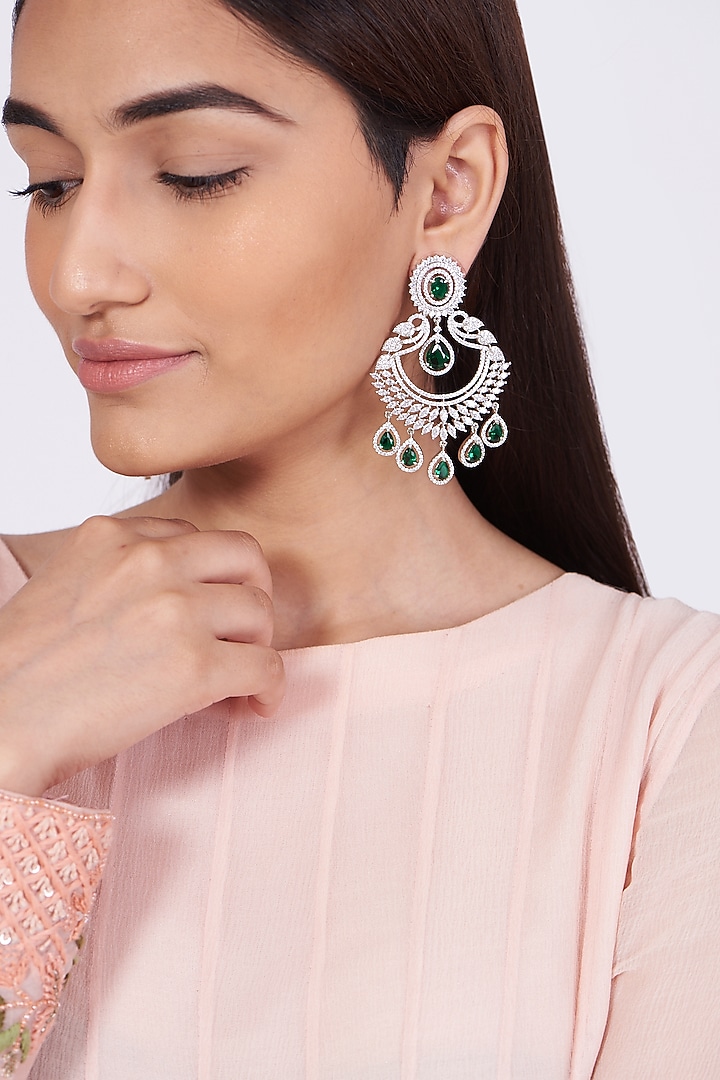 White Finish Dangler Earrings With Synthetic Stones by Aster at Pernia's Pop Up Shop