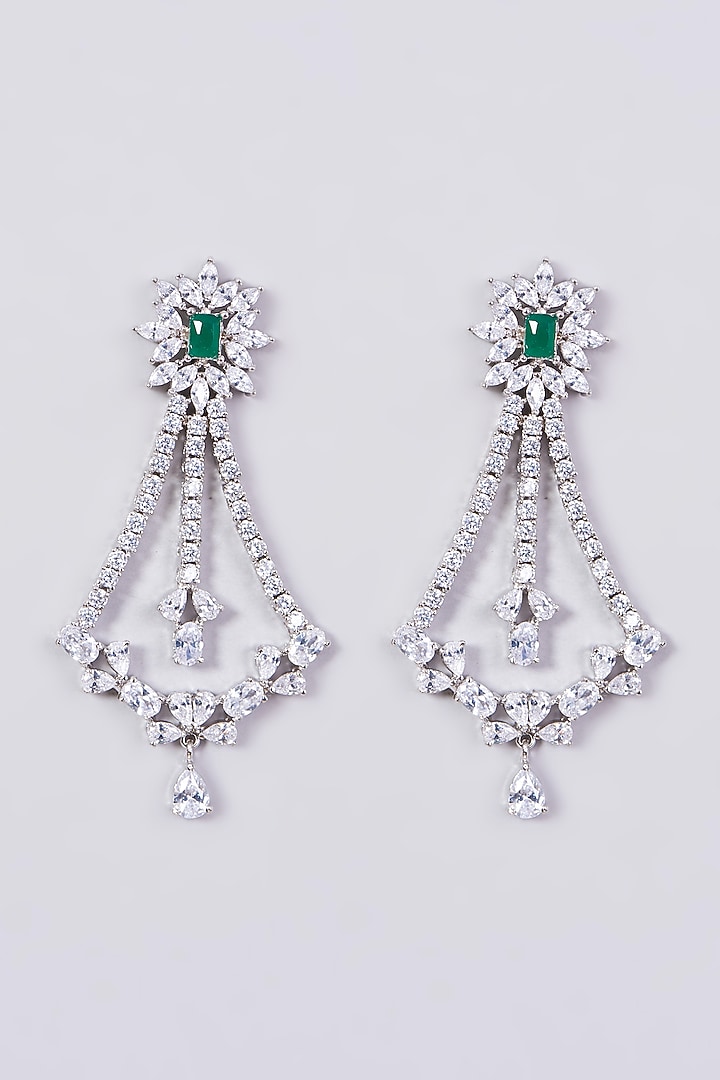 White Finish Dangler Earrings Studded With Green Stones by Aster at Pernia's Pop Up Shop