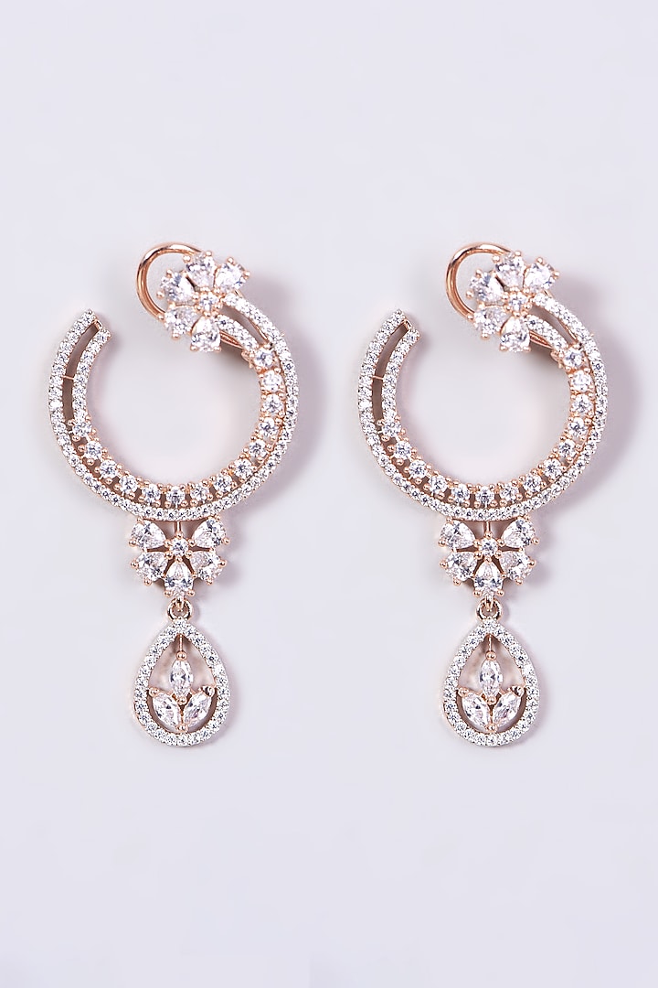 Rose Gold Finish Stud Earrings With Faux Diamonds by Aster at Pernia's Pop Up Shop