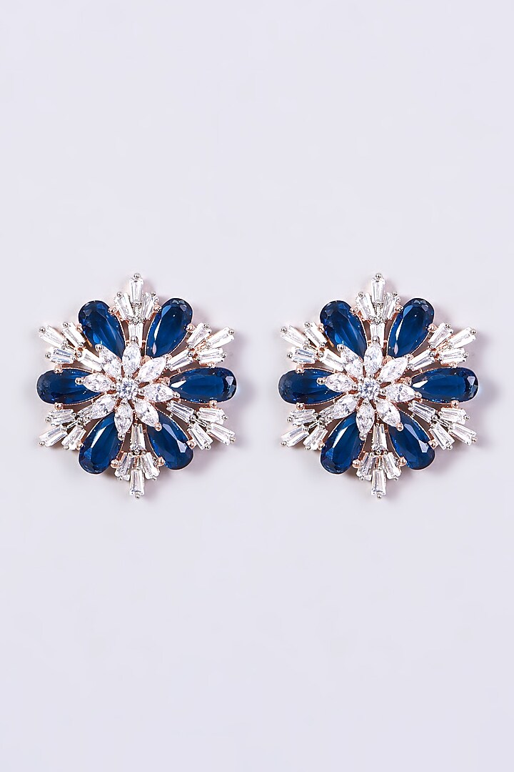 White Finish Blue Zircon Stud Earrings by Aster at Pernia's Pop Up Shop