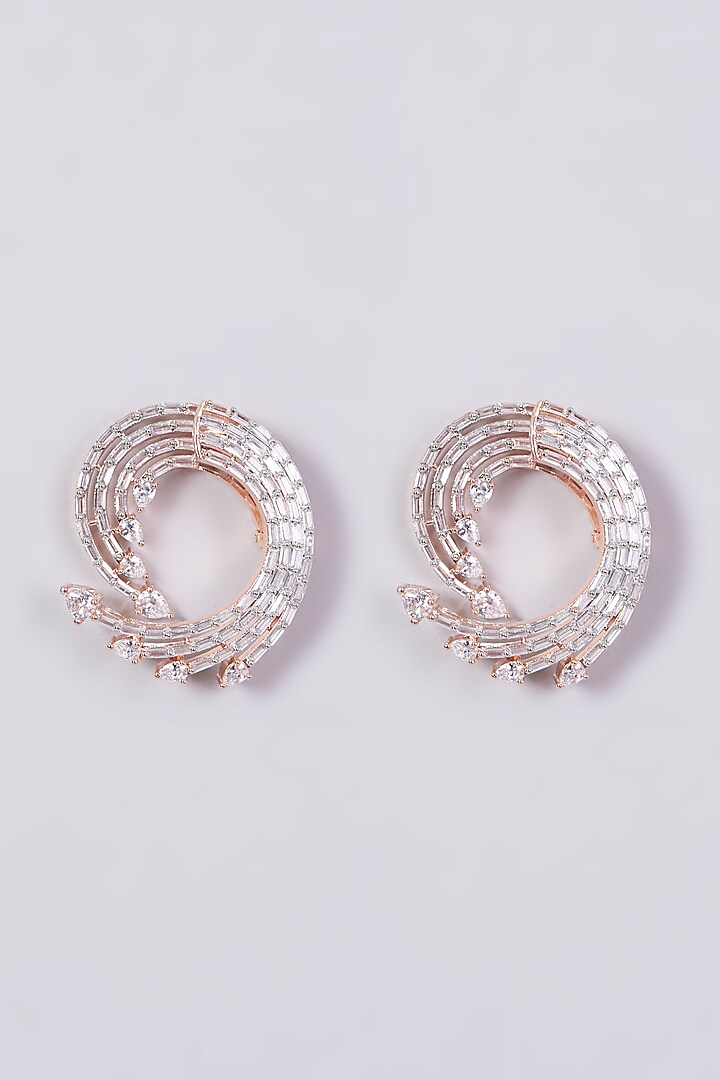 Rose Gold Finish Stud Earrings With Zircons by Aster at Pernia's Pop Up Shop