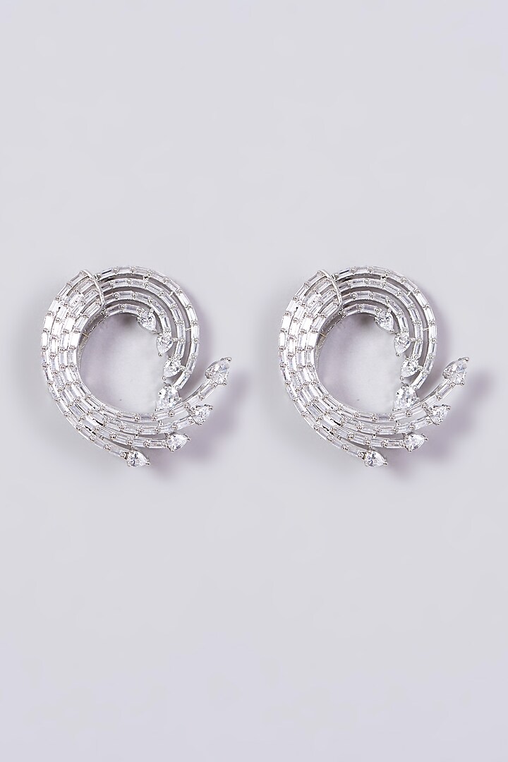 White Finish Stud Earrings With Zircons by Aster at Pernia's Pop Up Shop