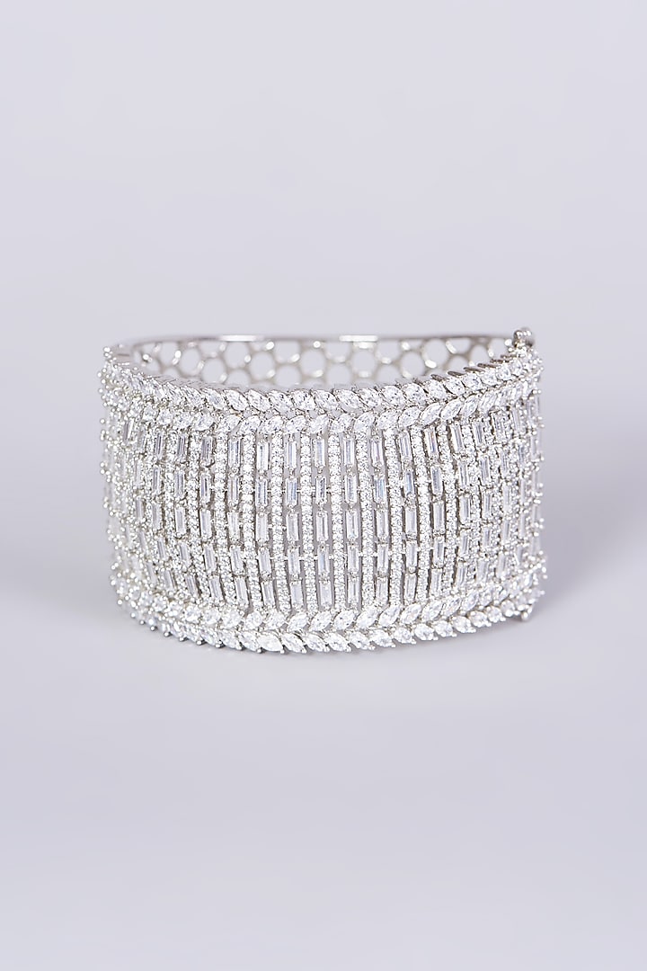 White Finish Faux Diamonds & Zircons Bangle by Aster at Pernia's Pop Up Shop