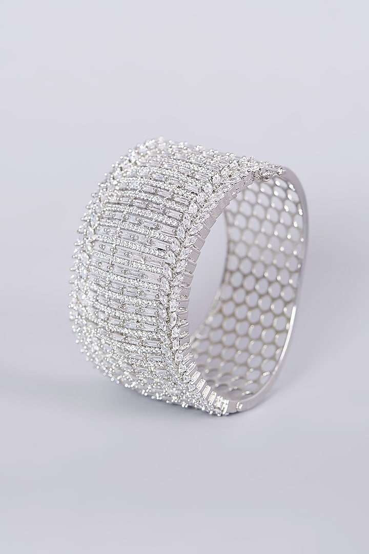 White Finish Faux Diamonds & Zircons Bangle by Aster at Pernia's Pop Up Shop