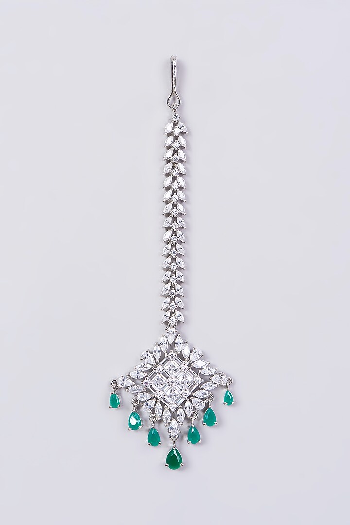 White Finish Faux Diamonds & Zircons Maang Tika by Aster at Pernia's Pop Up Shop