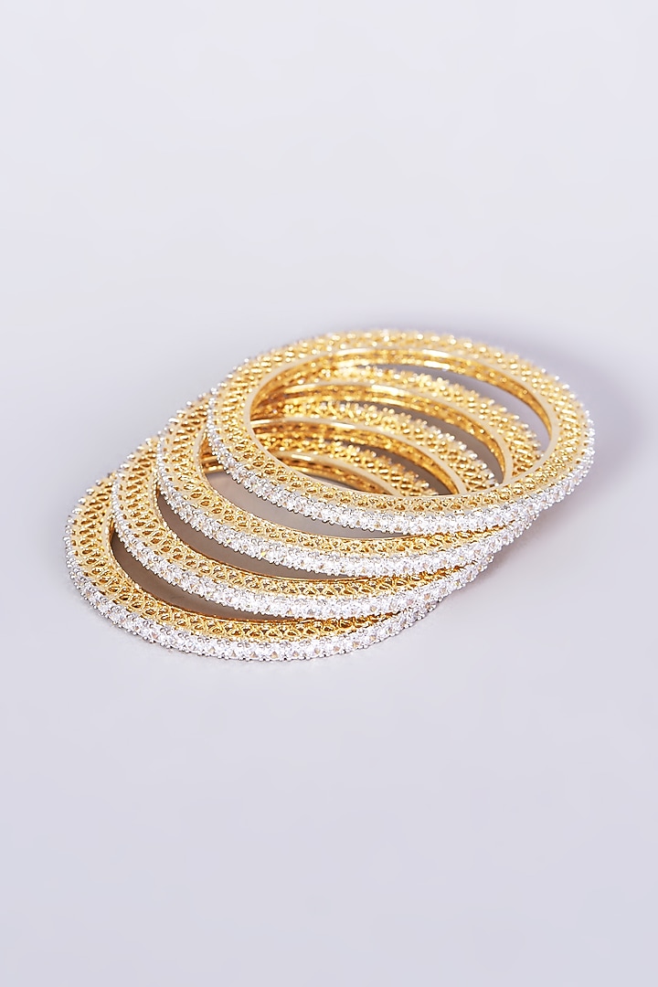 Gold Finish Faux Diamond Bangles (Set of 4) by Aster at Pernia's Pop Up Shop