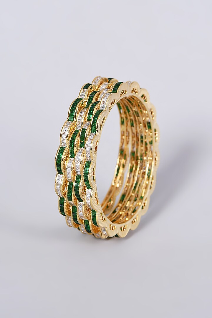 Gold Finish Faux Diamonds Bangles (Set of 4) by Aster at Pernia's Pop Up Shop