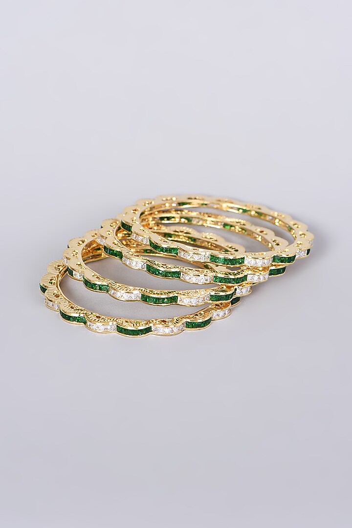 Gold Finish Faux Diamonds Bangles (Set of 4) by Aster at Pernia's Pop Up Shop