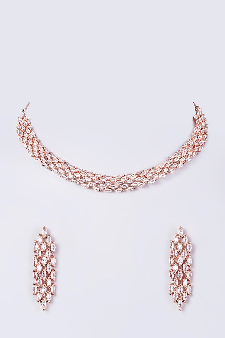 Rose Gold Finish Faux Diamond Necklace Set by Aster at Pernia's Pop Up Shop