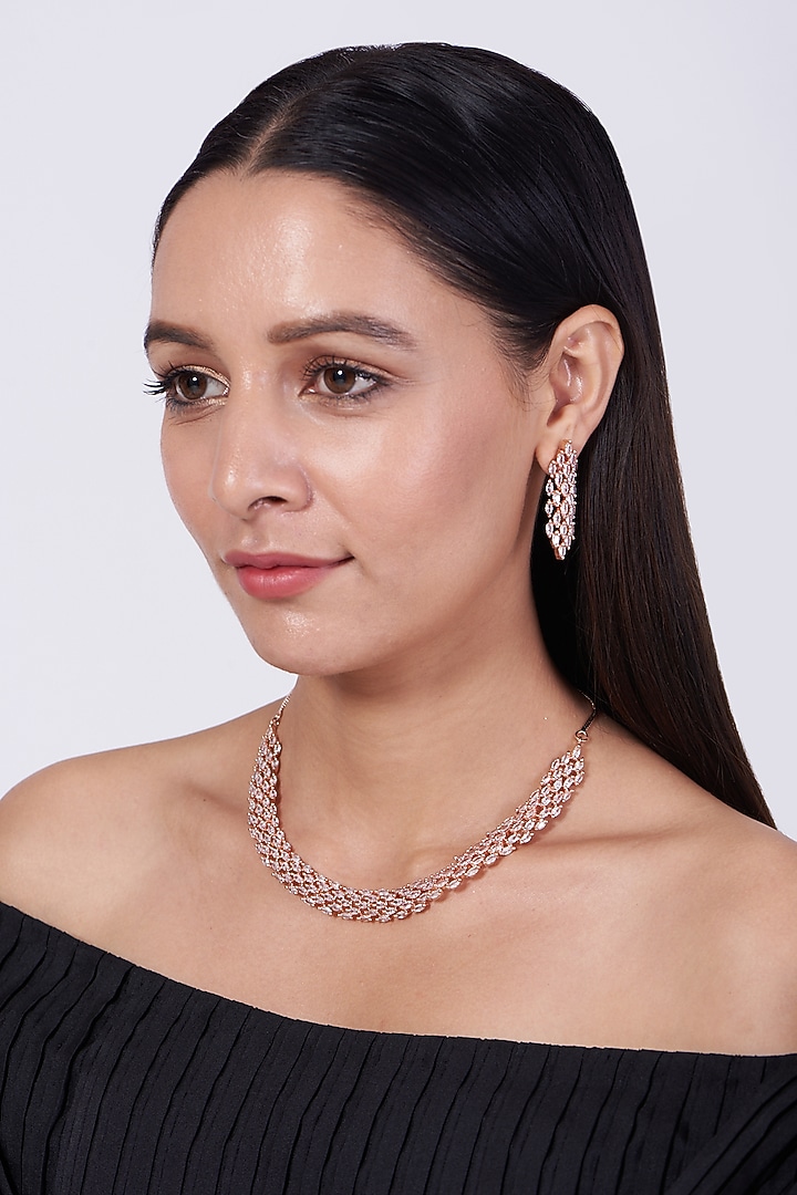 Rose Gold Finish Faux Diamond Necklace Set by Aster at Pernia's Pop Up Shop