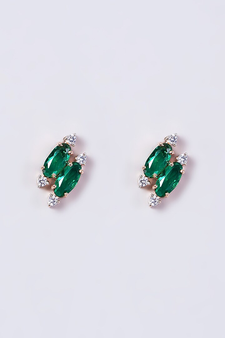 Gold Finish Zircon & Emerald Stone Necklace Set by Aster at Pernia's Pop Up Shop
