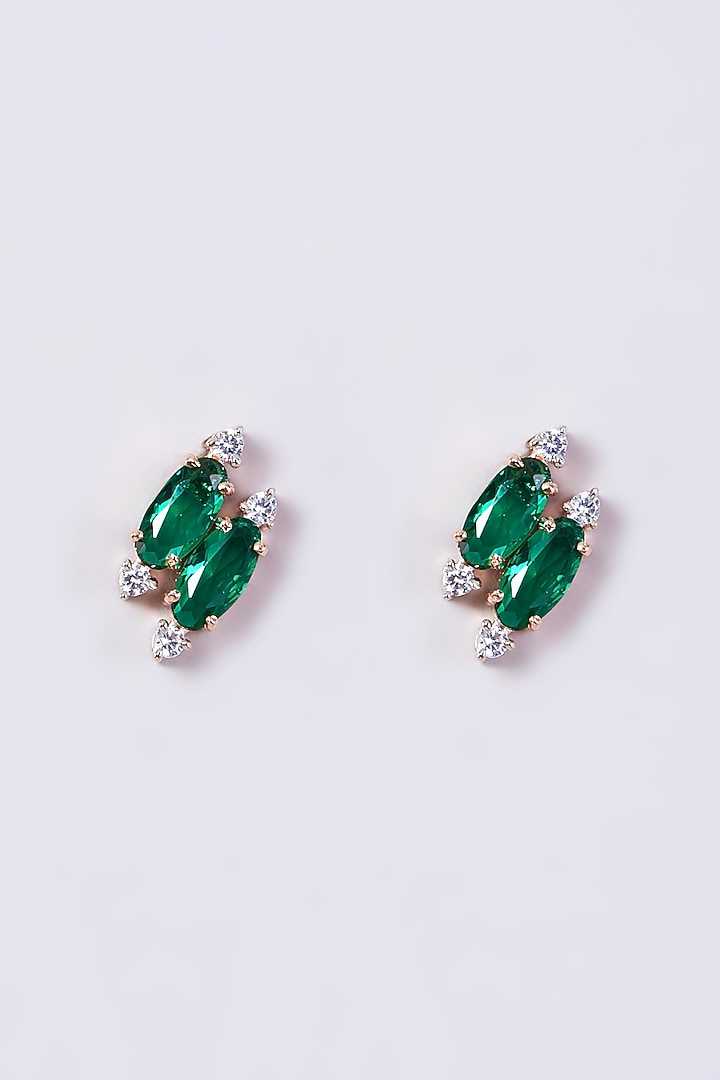 Gold Finish Zircon & Emerald Stone Necklace Set by Aster at Pernia's Pop Up Shop